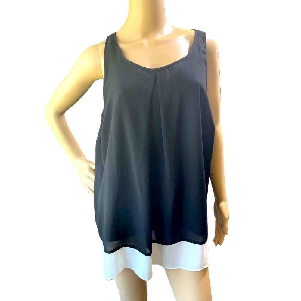 by & by Black White Trim Sleeveless Tank Top Blouse Size 1X
